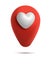 Map pointer 3d pin vector isometric icon valentine. Red geotag location point with heart, favorites symbol love isolated