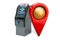 Map pointer with ATM machine. Cash machine location concept, 3D rendering