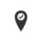 Map pointer with check mark icon isolated. Marker location sign. Tick symbol. For location maps. Sign for navigation