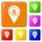 Map pointer with church icons set vector color