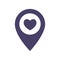 Map pointer with heart vector icon. Heart map pin filled flat sign for mobile concept and web design. EPS 10