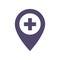 Map pointer icon with cross hospital symbol position. EPS 10