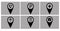 Map pointer icons set, navigation pins. Vector, isolated on grey background.