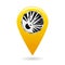 Map pointer. Index blasting and explosion hazard areas on the map. Safety symbol. Yellow object on a white background. Vector illu