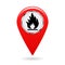 Map pointer. Index of flammable substances in the area map. Safety symbol.
