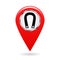 Map pointer. Index magnetic field areas on the map. Safety symbol. The red object on a white background. Vector illustration.