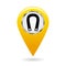 Map pointer. Index magnetic field areas on the map. Safety symbol. Yellow object on a white background. Vector illustration.