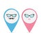Map pointer with lips, mustaches and glasses.