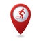 Map pointer with man on surf icon