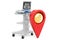 Map pointer with medical ultrasound diagnostic machine, scanner. 3D rendering