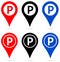 Map pointer with parking sign icons