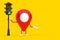 Map Pointer Pin Character Mascot with Traffic Green Light. 3d Rendering