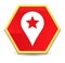 Map pointer star icon abstract red hexagon button bright yellow frame elegant design