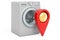 Map pointer with washing machine, 3D rendering