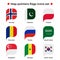 Map pointers flags icons set. Flag icon in simple rectangular pointer shape. Vector icon, symbol, button. Illustration in flat