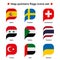 Map pointers flags icons set. Flag icon in simple rectangular pointer shape. Vector icon, symbol, button. Illustration in flat