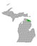 Map of Presque Isle in Michigan