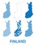 Map of Republic of Finland - vector set of silhouettes in different patterns