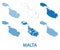 Map of Republic of Malta - vector set of silhouettes in different patterns