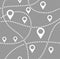 Map, routes, beacons, seamless pattern, monochrome, gray, vector