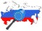 Map of Russia. European Union sanctions against Russia. Judge hammer European Union, flag and emblem. 3d illustration. on