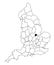 Map of Rutland County in England on white background. single County map highlighted by black colour on England administrative map