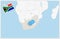 Map of South Africa with a pinned blue pin. Pinned flag of South Africa