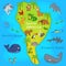 Map of the South America with animals