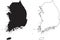 Map of South Korea. Set of two South Koreans Map. Black silhouette and black outline. Completely editable black and white EPS