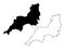 Map of South West England. Black and outline maps. EPS Vector File