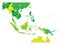 Map of Southeast Asia. Vector map in shades of green