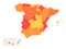 Map of Spain devided to 17 administrative autonomous communities. Simple flat vector map in shades of orange