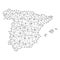 Map of Spain from polygonal black lines, dots of illustration