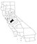 Map of  stanislaus County in California state on white background. single County map highlighted by black colour on California map