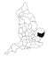 Map of Suffolk County in England on white background. single County map highlighted by black colour on England administrative map