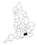 Map of Surrey County in England on white background. single County map highlighted by black colour on England administrative map