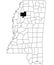 Map of tallahatchie County in Mississippi state on white background. single County map highlighted by black colour on Mississippi