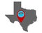 Map of Texas and pin tornado warning