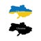 Map of Ukraine on a white isolated background. Two types of map in black and flag colors. Icon vector