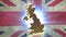 Map of United Kingdom with animated Union Jack on background