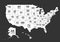 Map of United States of America with state names and abbreviations. Black and white print map of USA. Vector flat style