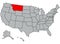 Map of the United States of America. Vector illustration in gray with the silhouette of the red US state Montana. The image of the