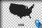 Map of United States, black map on a transparent background. alpha channel transparency simulation in png. vector