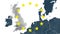 Map of west of European Union with 12 iconic stars - animation for the Brexit - United Kingdom is erased in a smoke animation