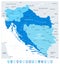 Map of the Western Balkans In Colors Of Blue and Map Pointers