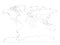 Map of World divided into regions. Thin black outline map. Simple flat vector illustration