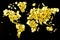 Map of the world made of raw pasta on black background