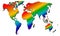 Map of the world rainbow silhouette