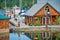 Maple Bay Marina wooden homes in Genoa Bay - Vancouver Island - Canada