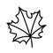 maple leaf black line vector illustration, autumn season symbol, thick black outline, simple doodle design element